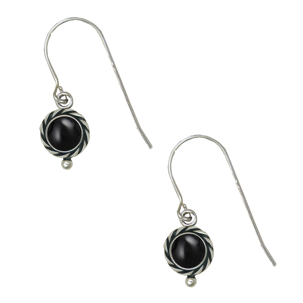 Sterling Silver Black Onyx Gemstone Drop Dangle Earrings